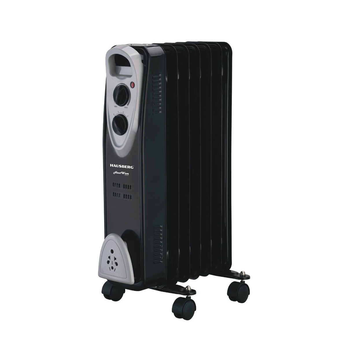 HAUSBERG HB-8907NG elektromos olajradiátor, 1500 W, 7 tagú, 3 teljesítményfokozat, Állítható termosztát, Túlmelegedés elleni védelem, Felborulás elleni védelem, Jelzőfény
