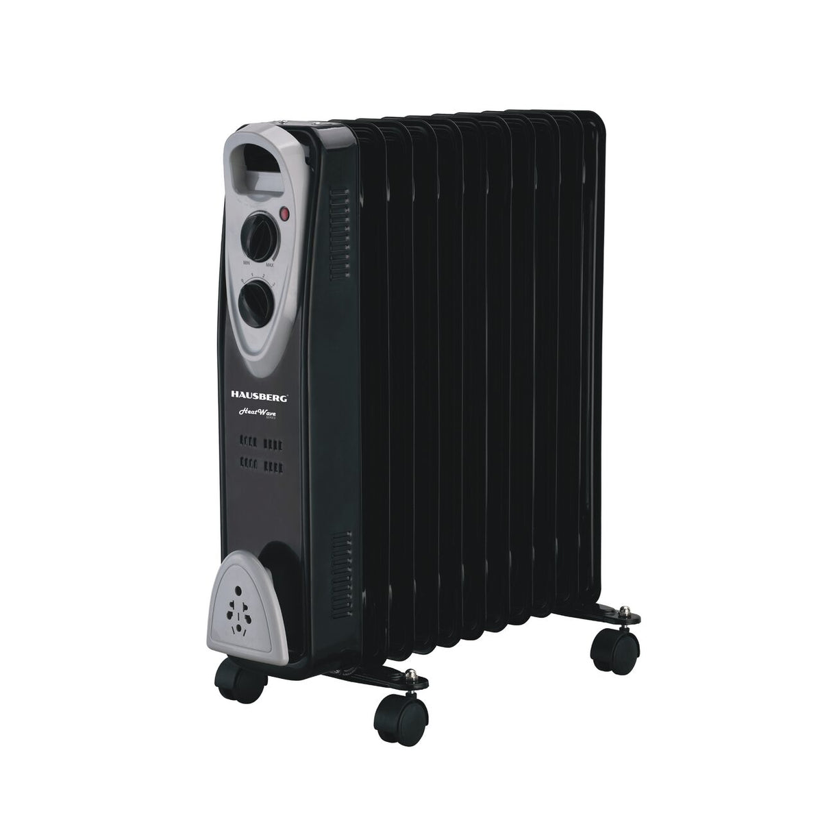 HAUSBERG HB-8911NG olajradiátor, 2500 W, 11 tag, 3 teljesítményfokozat, Állítható termosztát, Túlmelegedés elleni védelem, Felborulás elleni védelem, Működésjelző lámpa