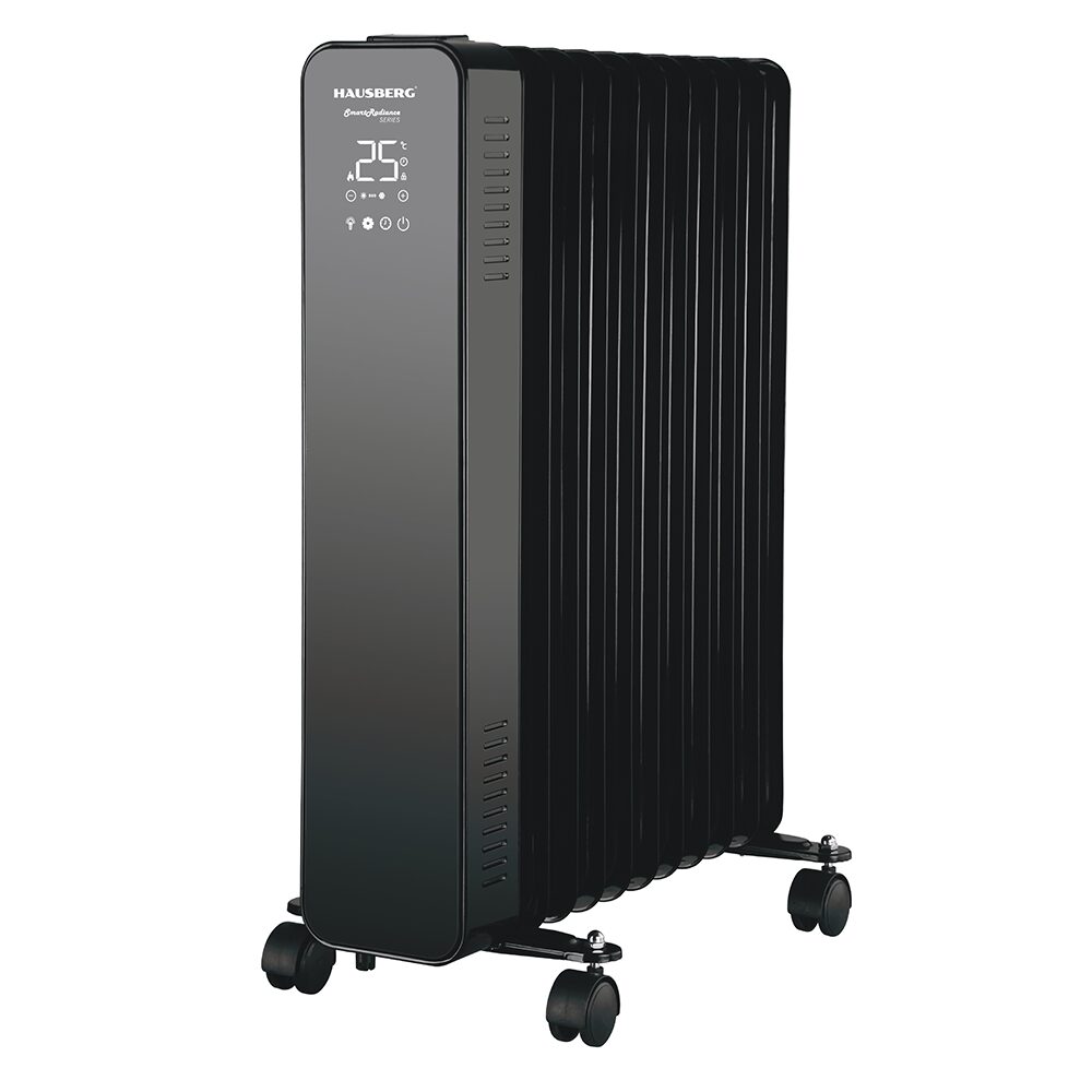 HAUSBERG HB-8955NG digitális elektromos radiátor távirányítóval, 2500W, 11 tag, 3 fokozat, elektronikus termosztát, túlmelegedés elleni védelem, felborulás elleni védelem