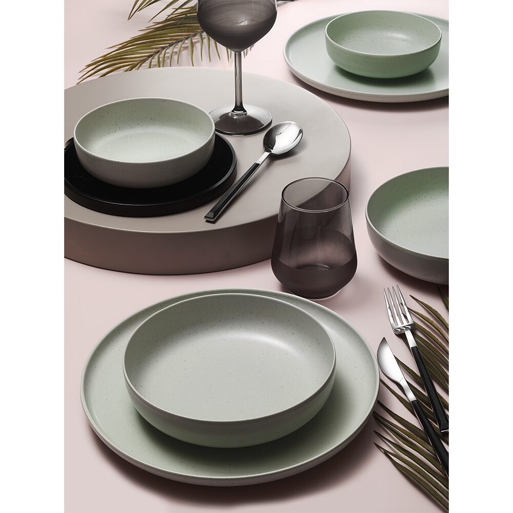 Kutahya Porselen Moderna Colore Matt étkészlet, 24 darabos, 6 személyes, matt zöld porcelán