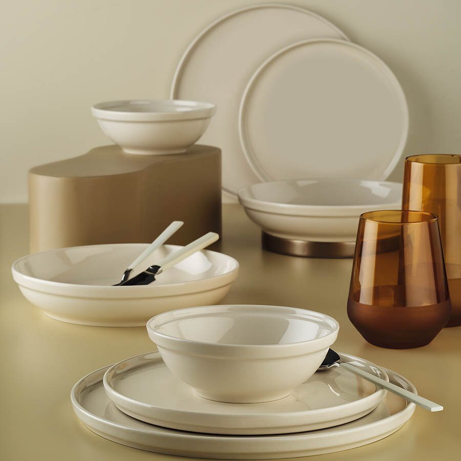 FIT-C étkészlet, 24 részes, 6 személyes, porcelán, krémszínű, Kutahya Porselen