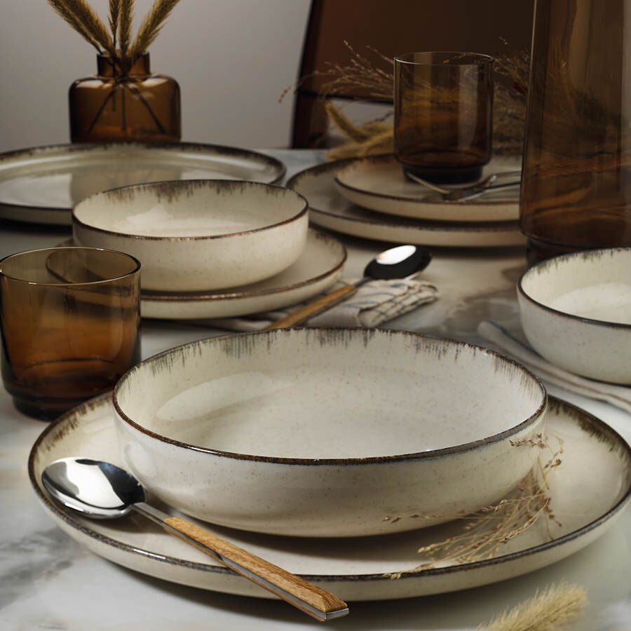 Kutahya Porselen Dotti Modern étkészlet, 24 részes, 6 személyes, porcelán, fahéj színű