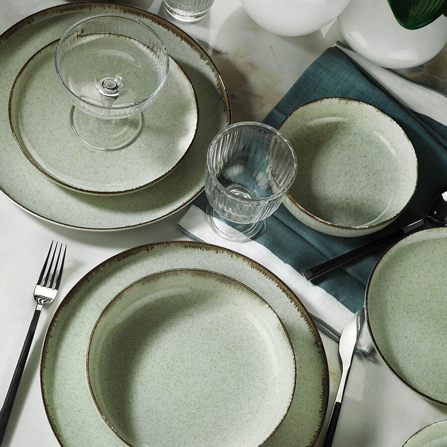 Kutahya Porselen Moderna Dotti étkészlet, 24 részes, 6 személyes, porcelán, zöld