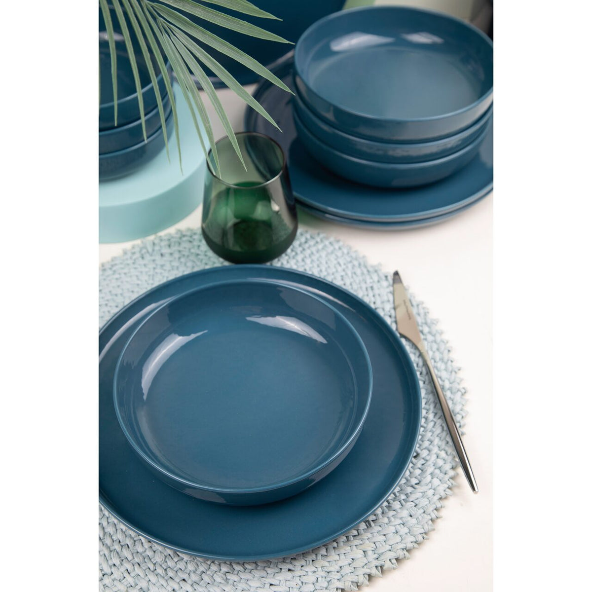 Moderna Colore Glossy étkészlet, 24 részes, 6 személyes, porcelán, fényes petrolzöld, Kutahya Porselen