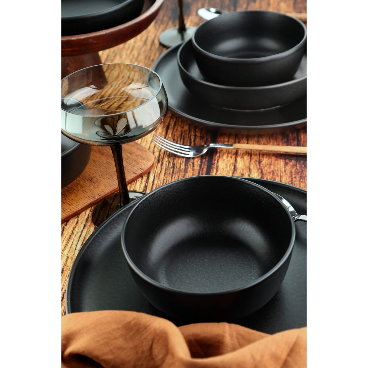 Kutahya Porselen Cruton étkészlet, 24 darabos, 6 személyes, porcelán, fekete