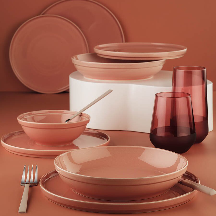 KUTAHYA PORSELEN FIT-C étkészlet, 24 darabos, 6 személyes, porcelán, rózsaszín