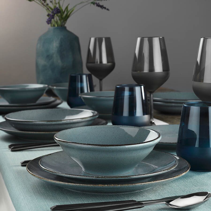 Kutahya Porselen Color-X étkészlet, 24 részes, 6 személyes, porcelán, kék