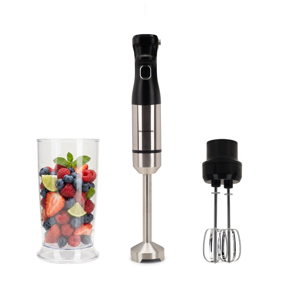 HAUSBERG HB-7704IN 2 az 1-ben turmixgép 1000W teljesítménnyel, professzionális rúdmixer, 10 sebességfokozat és Turbo funkció, 700 ml-es pohár kapacitás, multifunkcionális