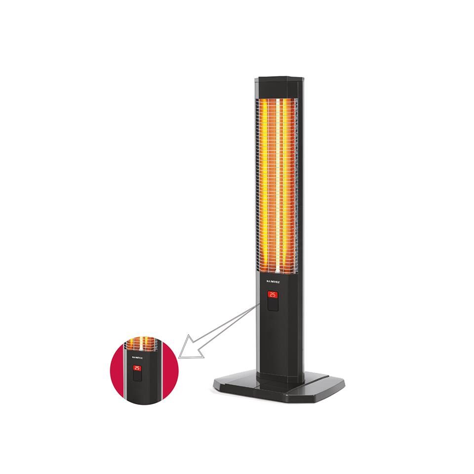 KUMTEL MH1200 elektromos hősugárzó távirányítóval, 1200 W, állítható termosztát, borulásvédelem, 3 állású lámpa, hordozófogantyú, függőleges használat