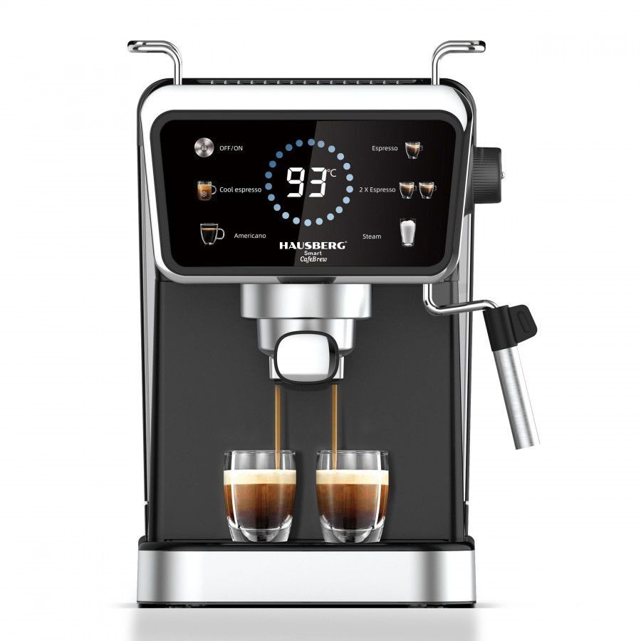 Espressor 2 az 1-ben HAUSBERG HB-3730IN, Forró és hideg, 20 bar, 1350 W, 1,5 L, Túlmelegedés és Túlnyomás elleni védelem, ERP, NTC, PID, Időzítő, Kijelző, Habosítás, Őrölt kávé és kapszula