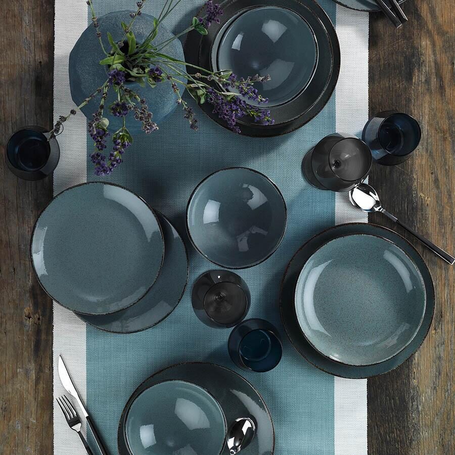 Kutahya Porselen Color-X 18 részes étkészlet 6 személyes kék porcelánból