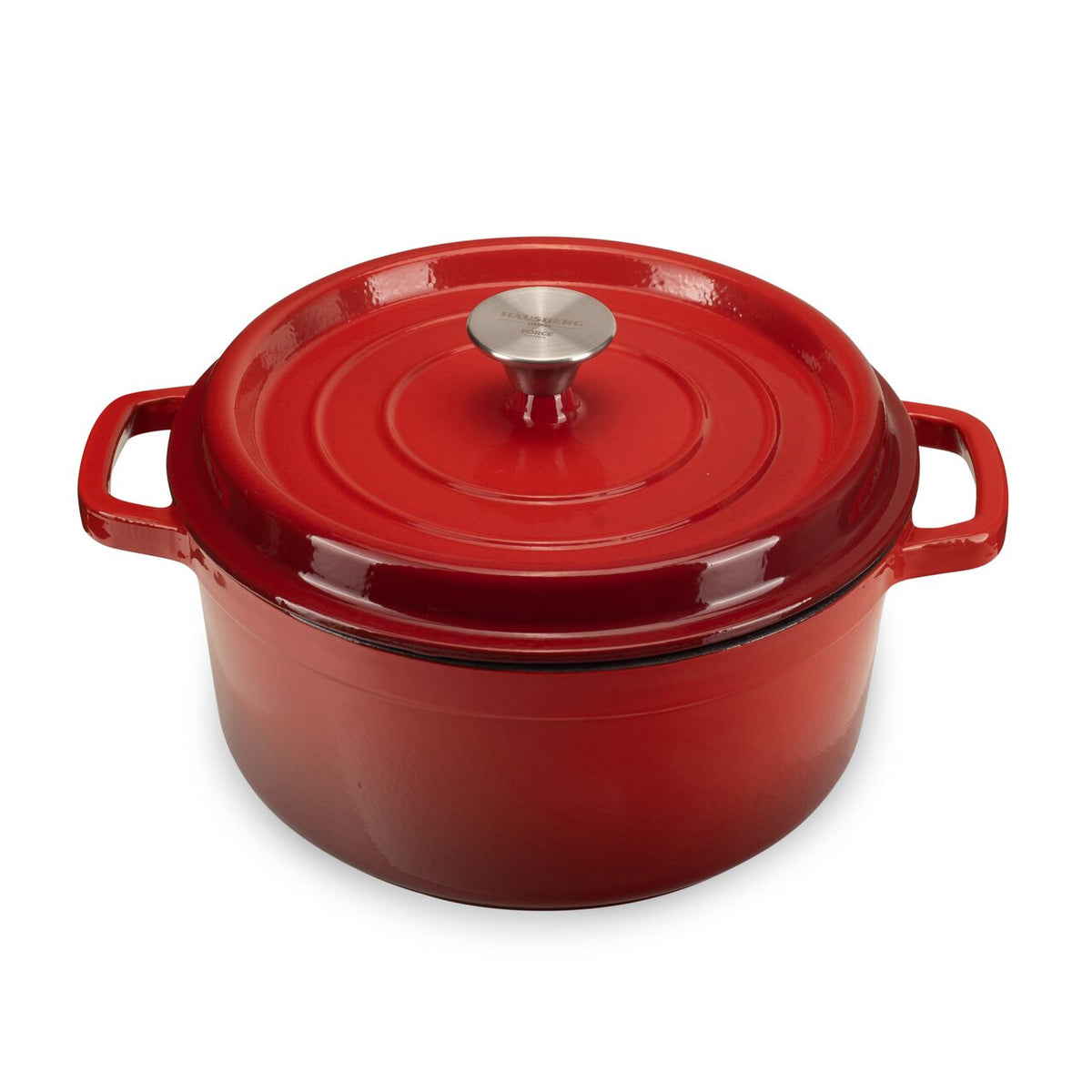 HAUSBERG HB-H746 zománcozott öntöttvas edény fedővel, 5 literes űrtartalom, 26 cm átmérő, 11 cm mélység, tapadásmentes belső bevonat