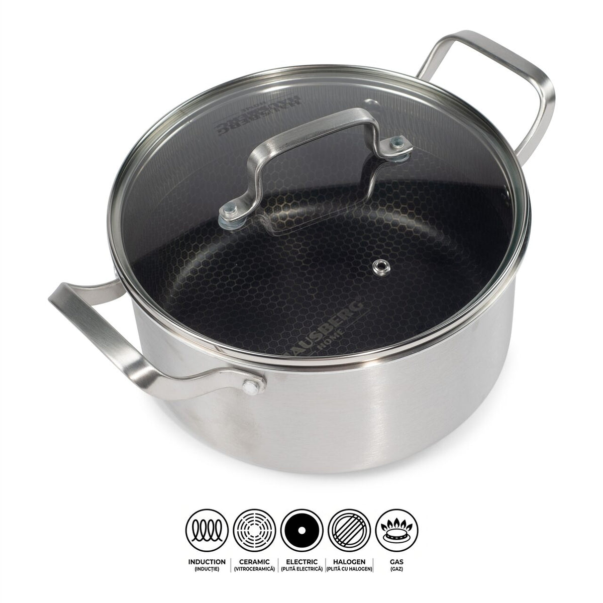 Hausberg HB-HLUX777 3-rétegű nemesacél lábas, 26 cm, 6,2L, méhsejt szerkezet, tapadásmentes, indukciós