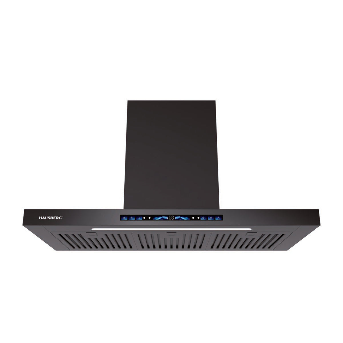 Hausberg HB-1400NG dekoratív páraelszívó, 90 cm, 750 m³/h, érintővezérlés és kézmozdulat-érzékelő, 180W-os rézmotor, fekete üveg