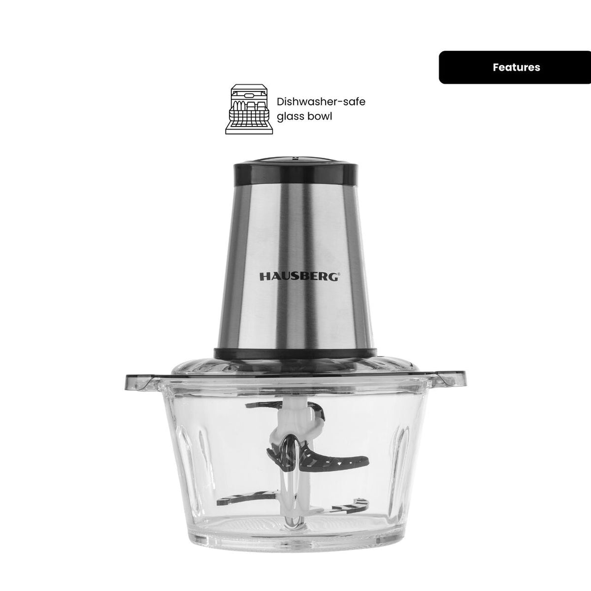 Hausberg HB-4505 aprító, 400W, 2L tál, aprít, vág, darál, kever