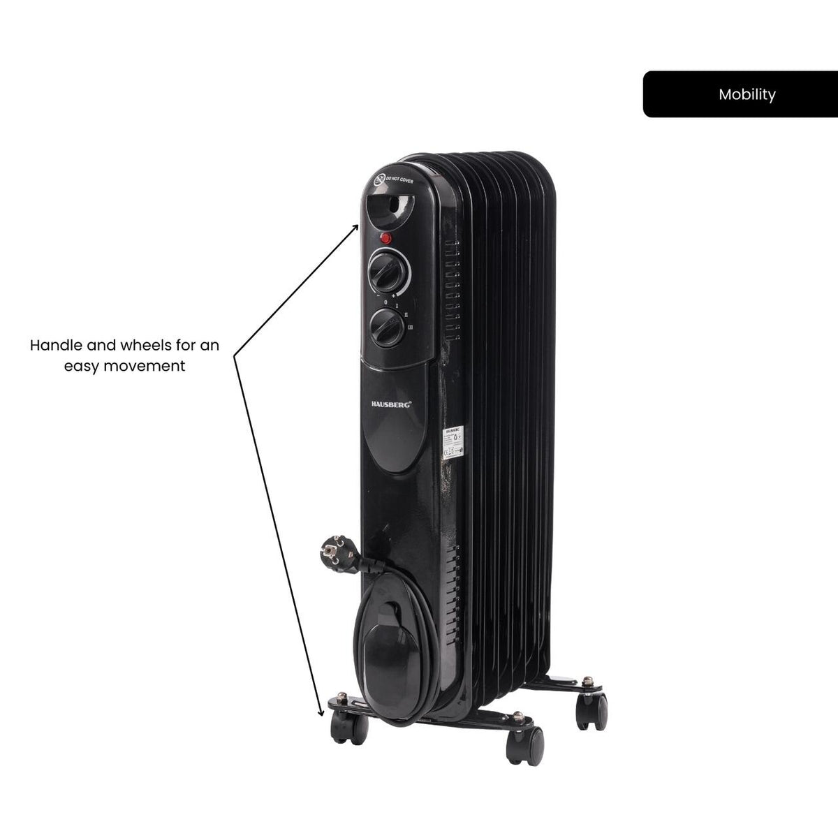 HAUSBERG HB-8905 olajradiátor, 3 fokozat, max. 1500 W, 7 tag, állítható termosztát
