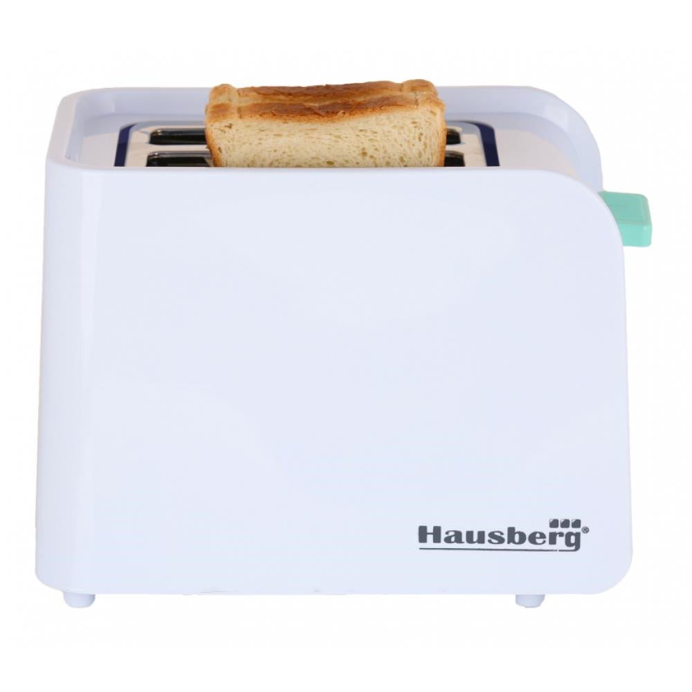 Hausberg HB-195BL kenyérpirító, 750 W, 2 szelet, kiolvasztás funkció, újramelegítés funkció, 6 teljesítményfokozat, fehér/kék