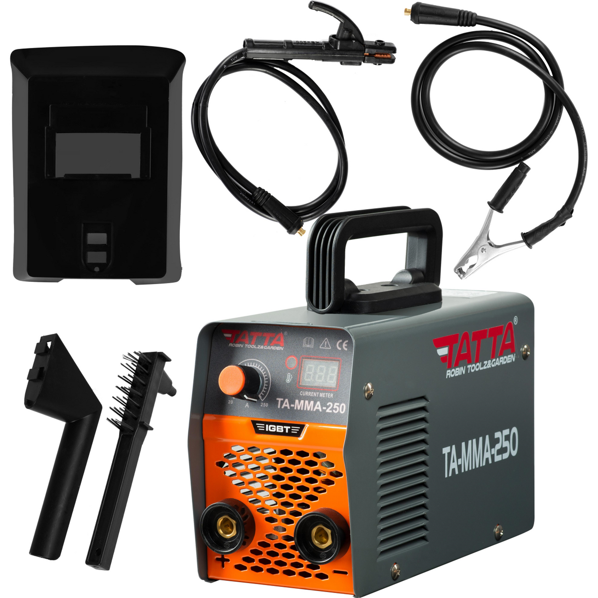 Tatta TA-MMA-250 hegesztőgép, 9.5 kVA felvett teljesítmény, 85% hatásfok, 1.6-3.2 mm elektróda, tartozékokkal