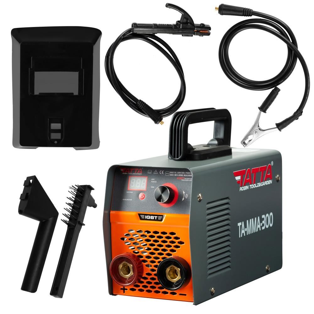 Tatta TA-MMA-300 okos hegesztőgép, önteszt indításkor, 9.5 kVA felvett teljesítmény, 85% hatásfok, 1.6-4.0 mm elektróda, tartozékokkal
