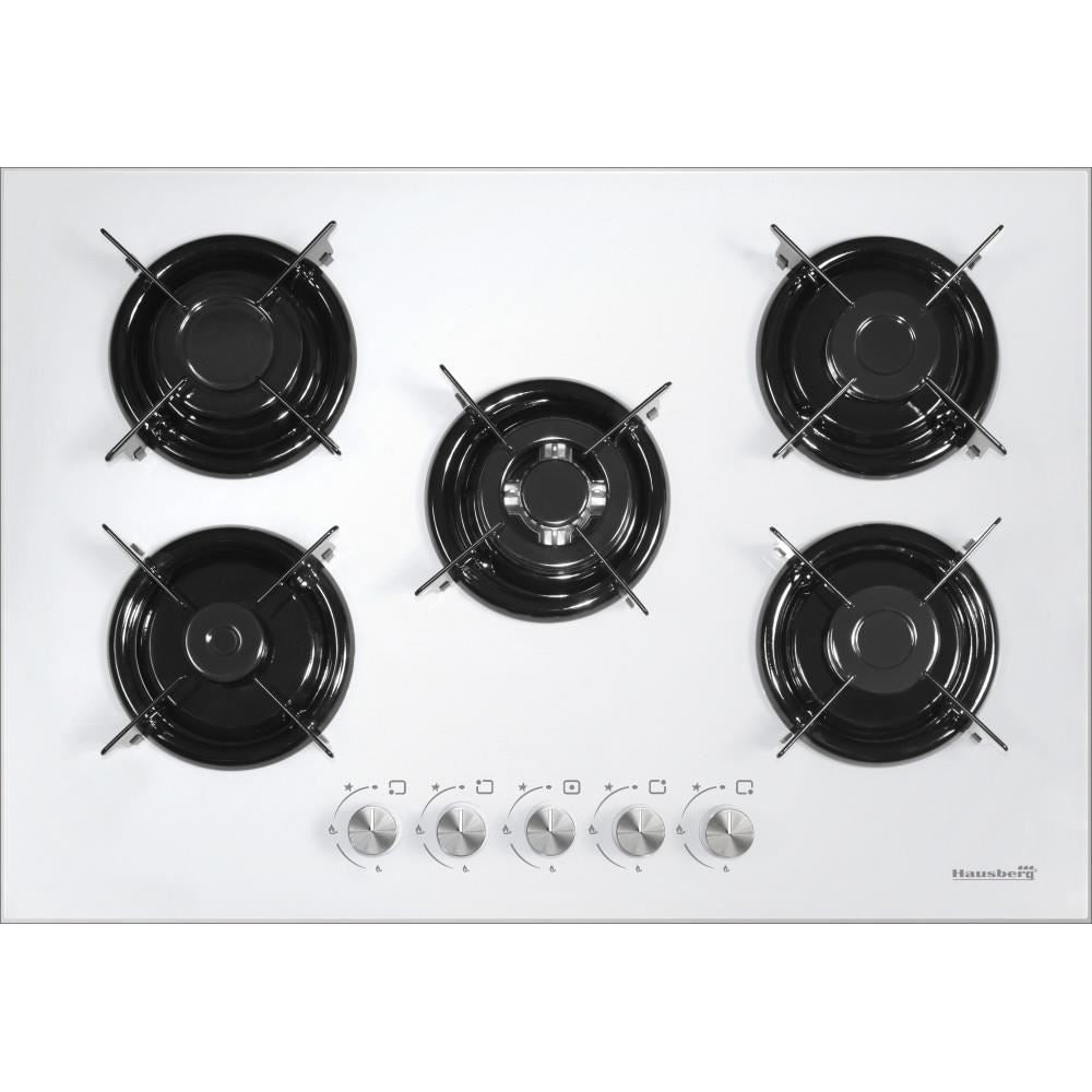 Hausberg HB-565AB Beépíthető főzőlap, 5 égő, Gáz, Elektromos gyújtás, Fehér