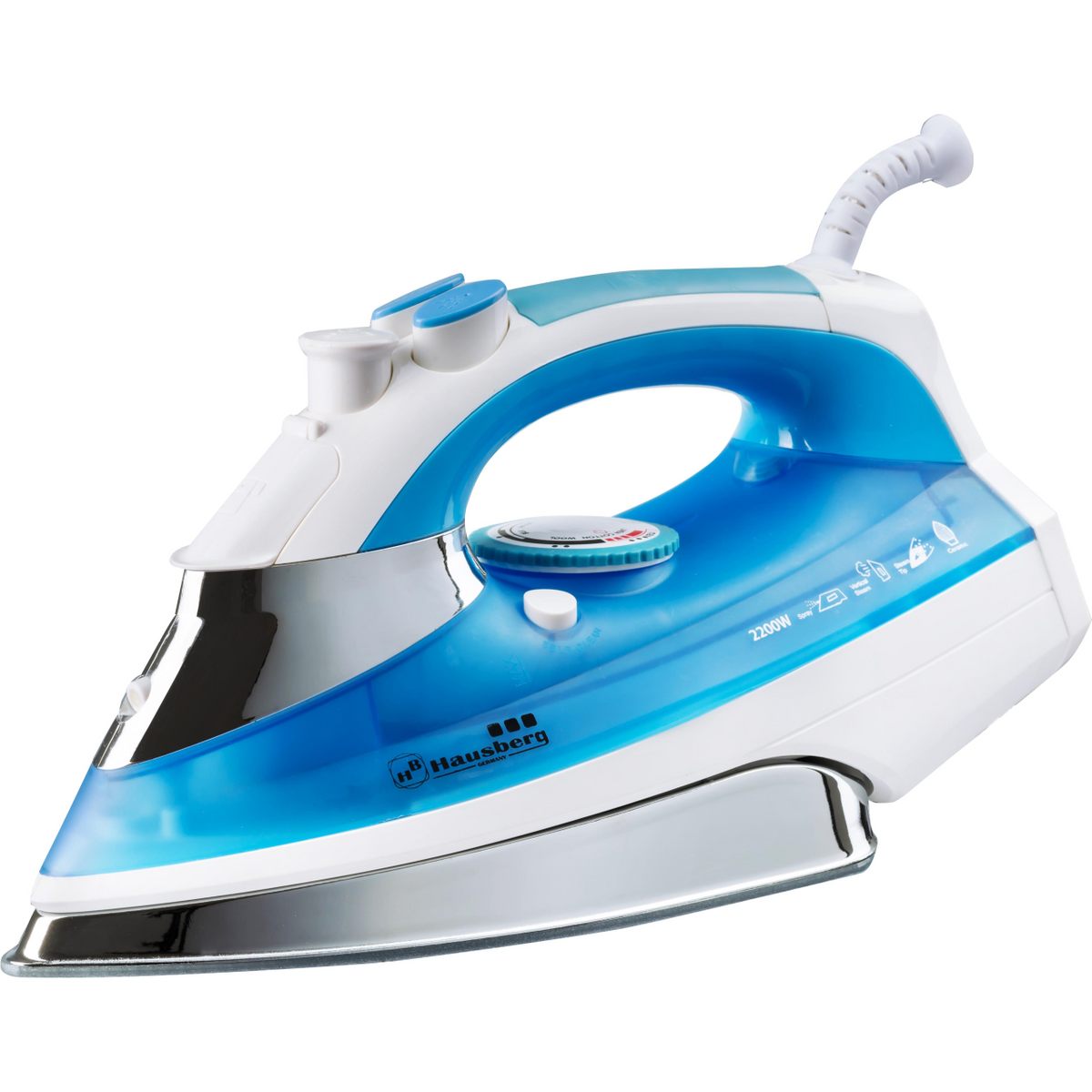Hausberg HB-7806BL vasaló, 2300W, 360ml, kerámia talp, gőzlöket 16,7g/perc, függőleges gőz 25g/perc, csepegésgátló rendszer, öntisztító rendszer