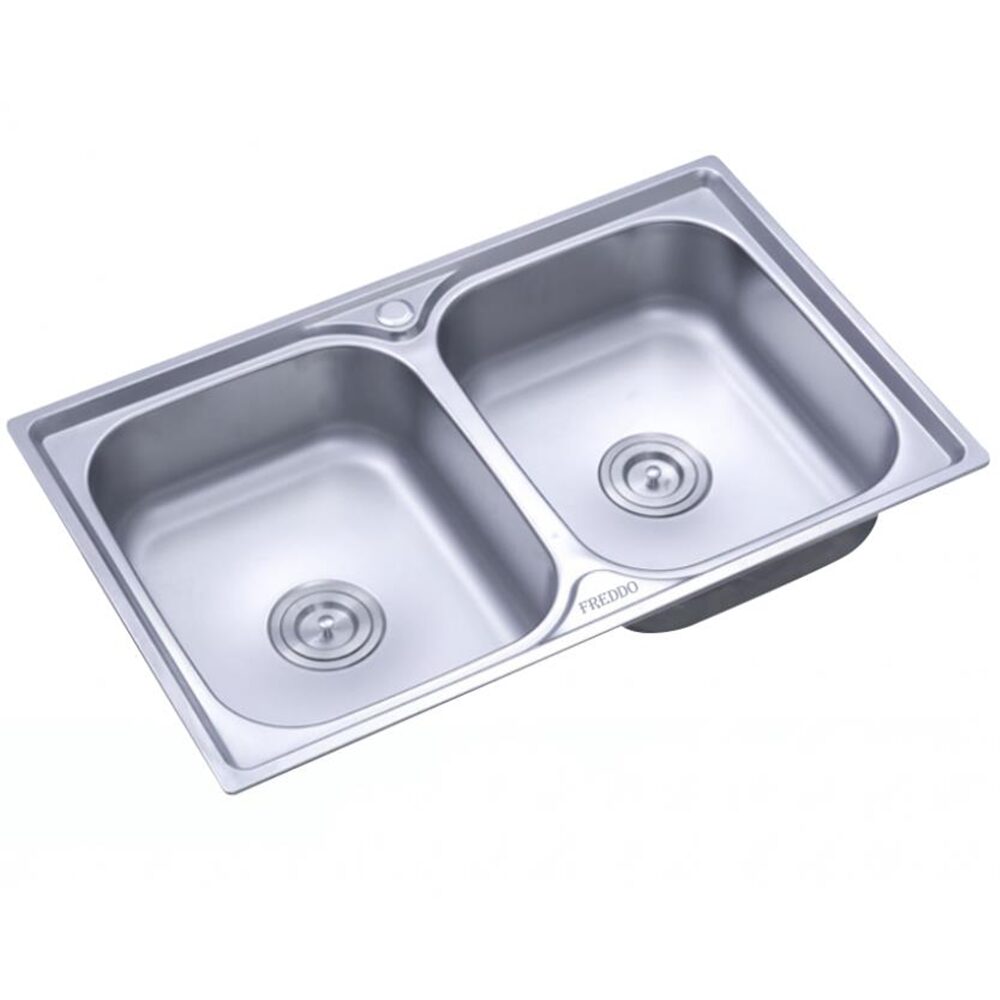 Freddo SN9007 konyhai mosogató munkalapra, 78x43.5cm méretű, 2 medencés, 16cm mélységű, vízkőálló, inox