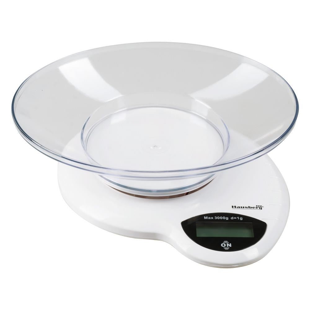 Hausberg HB-6015AB konyhai mérleg, 3kg, műanyag tállal, fehér