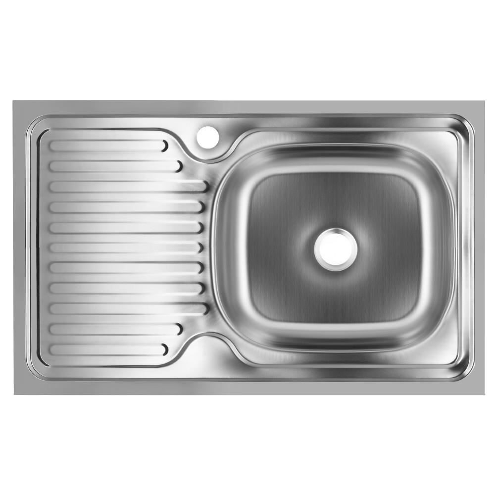 Sanitec SN7002D konyhai mosogató, pultra szerelhető, 76x43.5 cm, jobb oldali medence, 16 cm mély, vízkőmentes, rozsdamentes acél