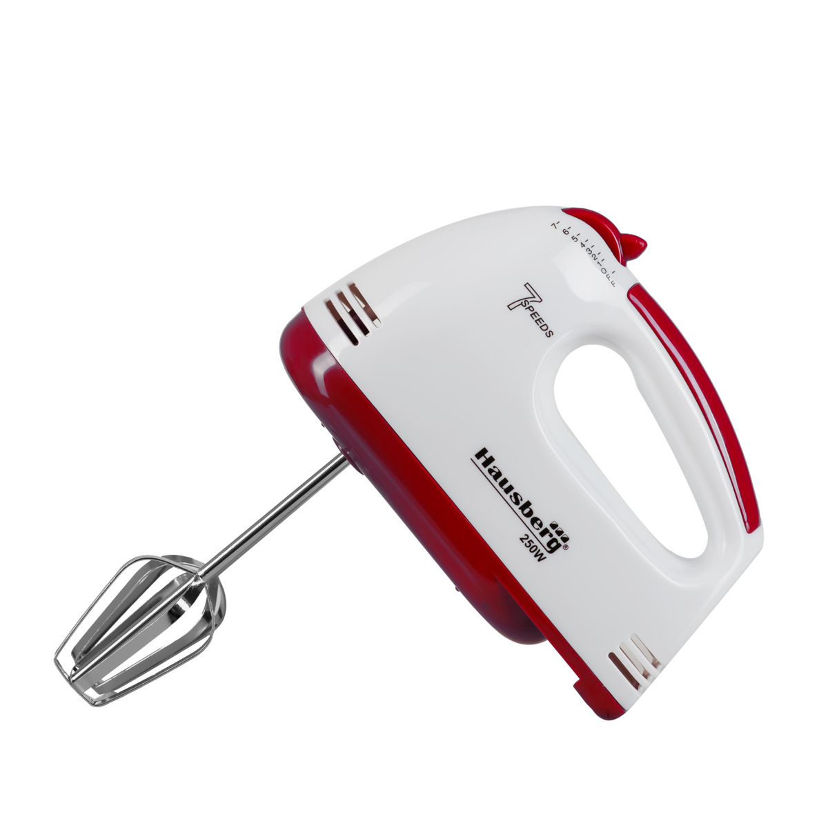 Hausberg HB-4112RS kézi mixer, fehér/piros, 250 W, 7 sebességfokozat