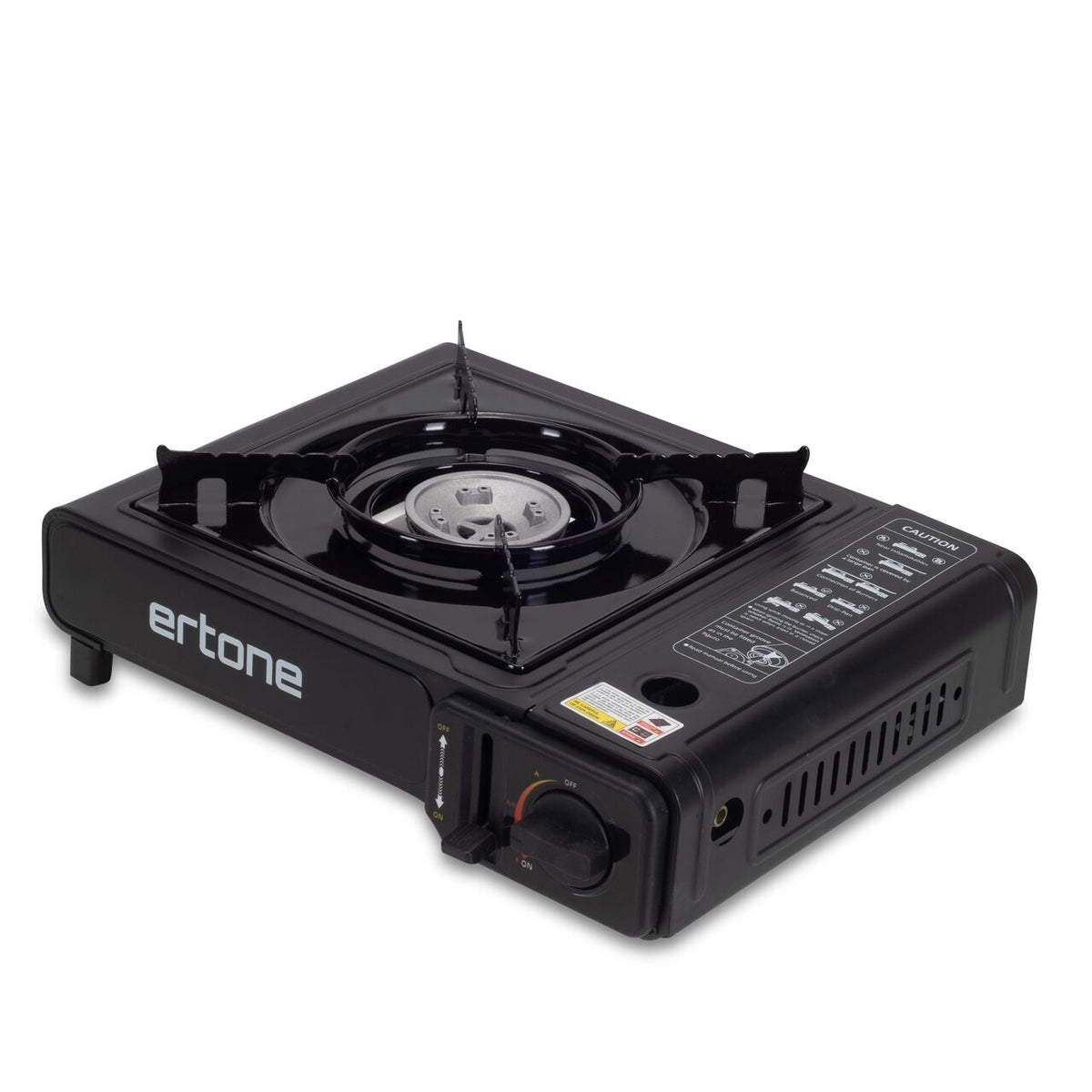 Ertone ERT-MN231NG hordozható kemping gázfőző, spray palackhoz, 2,2 kW, piezo gyújtás, fekete