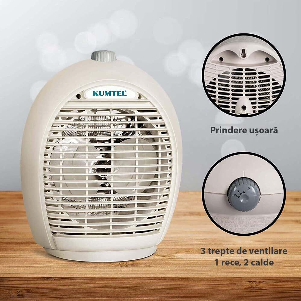 KUMTEL A6331 hőlégfúvó, 2000W, 3 teljesítményfokozat, ventilátor