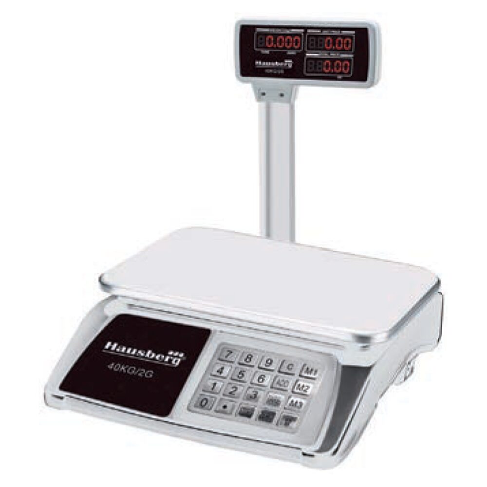 HAUSBERG HB-6062 kereskedelmi elektronikus mérleg, dupla kijelzős, 40 kg
