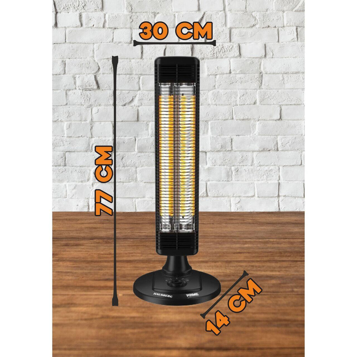 HAUSBERG HB-8565NG elektromos fűtőtest, 1000W, 2 fűtési fokozat, szénszálas fűtőcső, IP24 védelem, mechanikus termosztát, fém ház