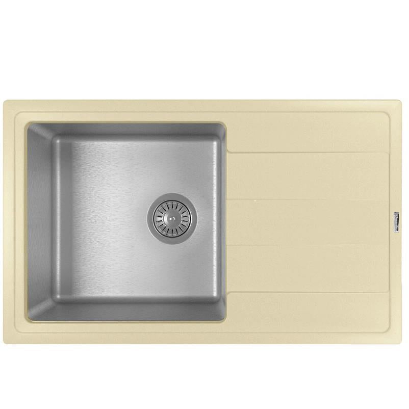 Florentina Combi 780 mosogató, téglalap alakú, gránit/rozsdamentes acél, 780x480mm, medencemélység 230mm, Homokbézs