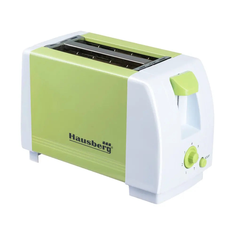 HAUSBERG HB-150VR kenyérpirító, 750 W, 2 szeletes kapacitás, 7 fokozatú hőmérséklet-szabályozás, automatikus kikapcsolás, zöld