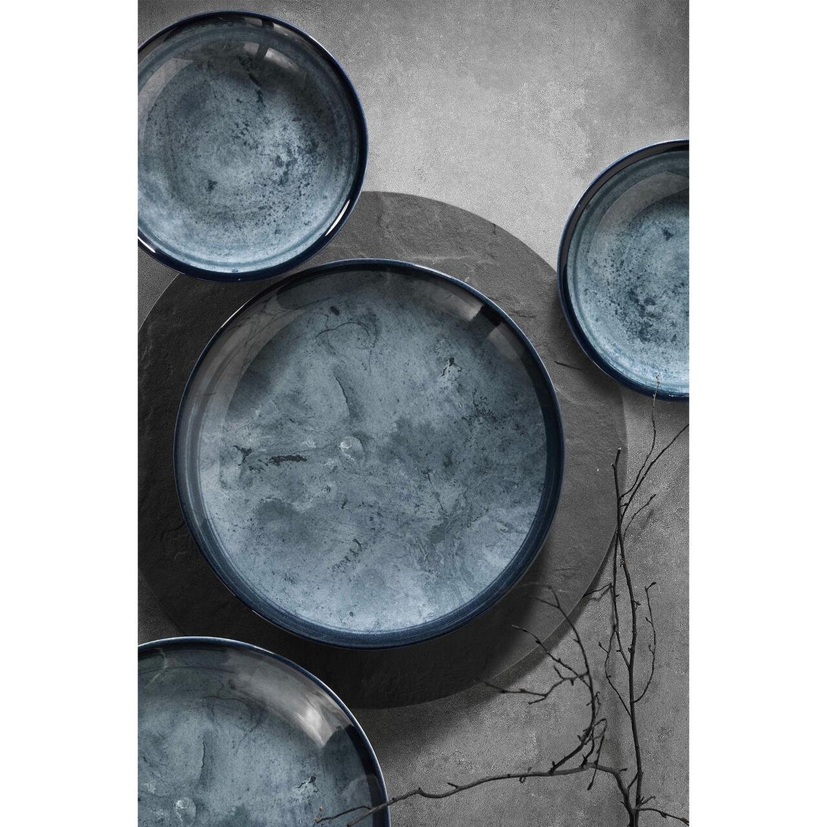Kutahya Porselen Bone Teos 24 darabos étkészlet, 6 személyes, kék porcelán