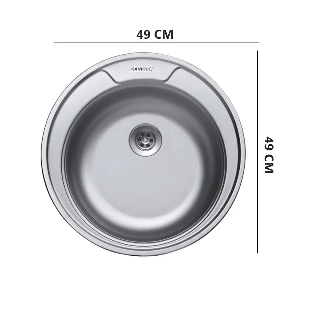Sanitec C401 konyhai mosogató, pultra szerelhető, 49 cm átmérőjű, kerek, rozsdamentes acél