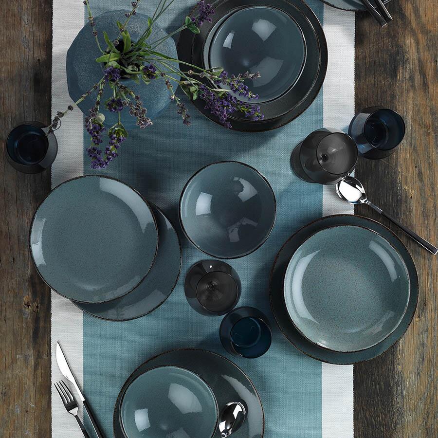 Kutahya Porselen Color-X étkészlet, 24 részes, 6 személyes, porcelán, kék