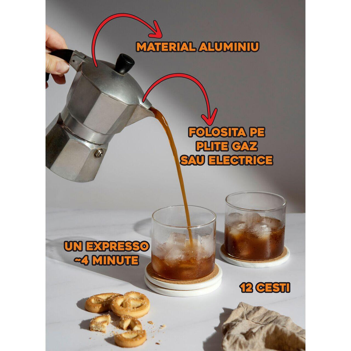 Ertone ERT-MN 453 kávéfőző, 360 ml, 12 csészéhez, alumínium anyag