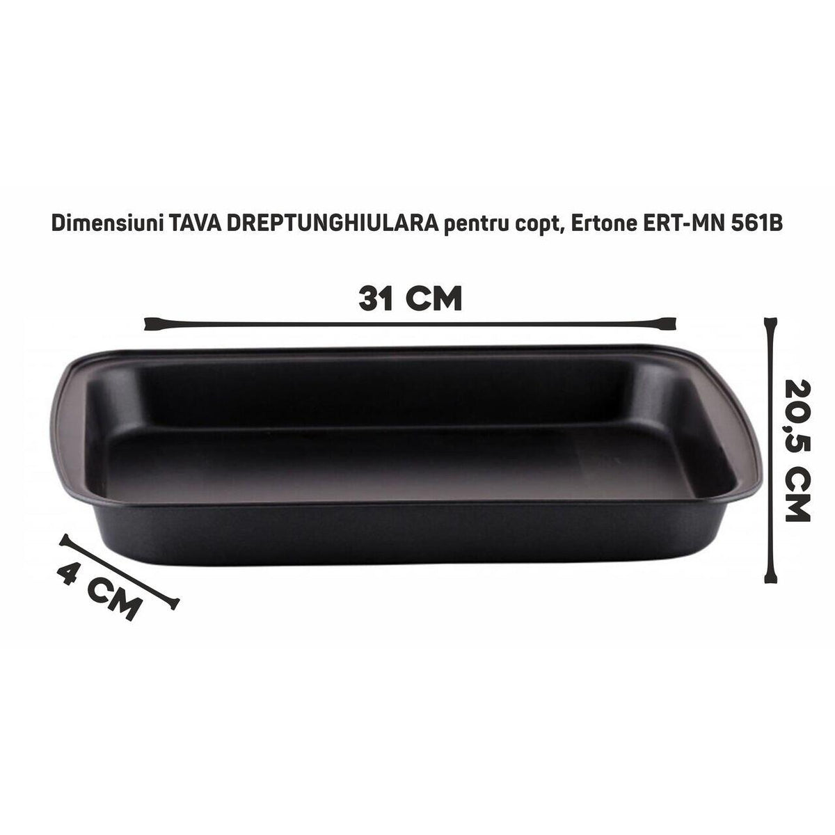 Ertone ERT-MN 561B tapadásmentes téglalap alakú sütőtálca, 31x20,5x4 cm, fekete