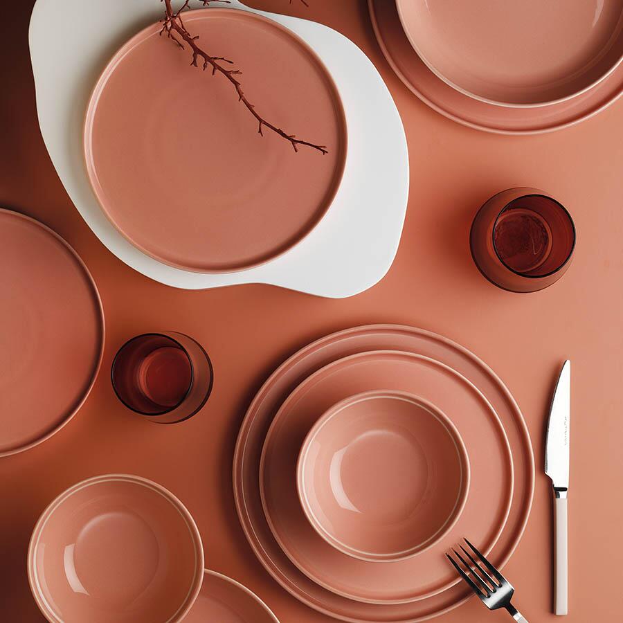 KUTAHYA PORSELEN FIT-C étkészlet, 24 darabos, 6 személyes, porcelán, rózsaszín