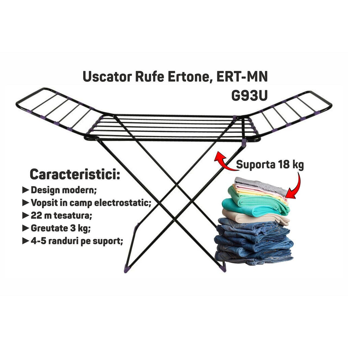 Ertone, ERT-MN G93U ruhaszárító, állványos, 18 kg teherbírású
