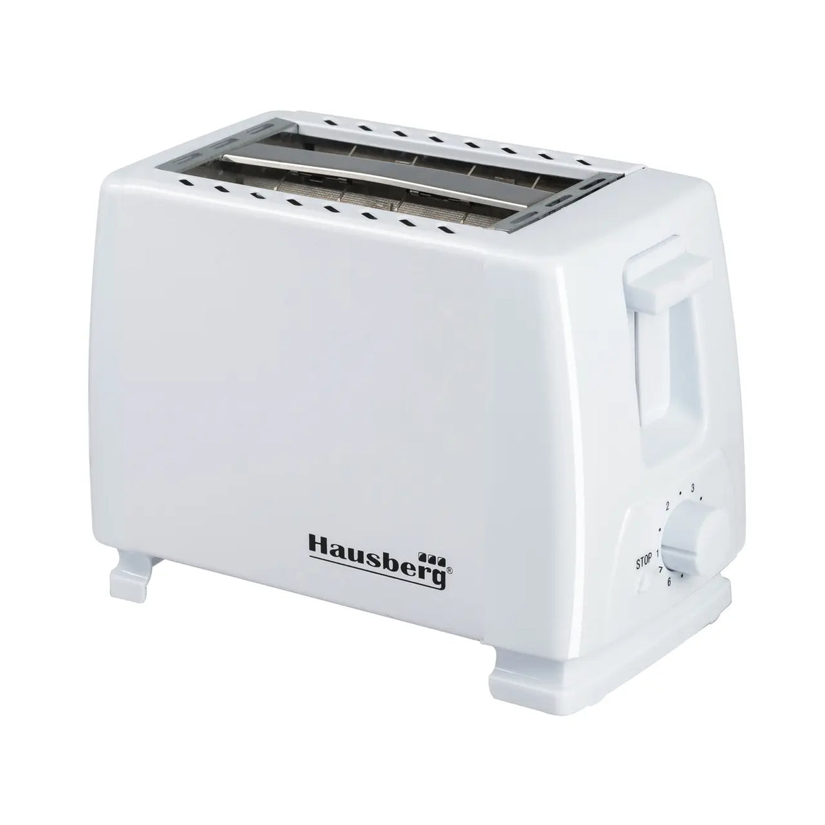 HAUSBERG HB-150AB kenyérpirító, 750W, 7 fokozat, 2 szelet, automatikus kikapcsolás, csúszásgátló talp, fehér
