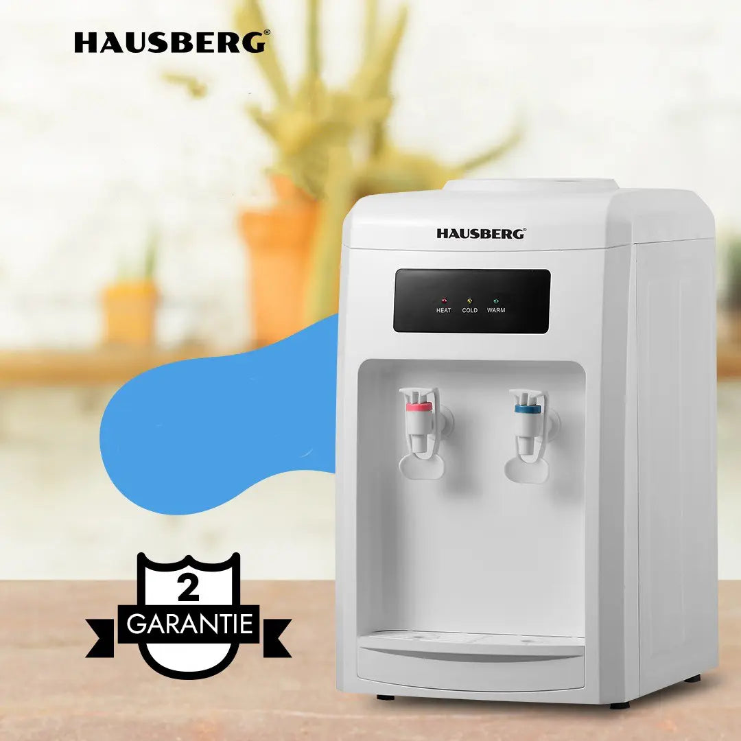 Hausberg HB-6026AB vízadagoló, 550 W fűtési teljesítmény, 80 W hűtési teljesítmény, LED-es hideg- és melegvíz-visszajelzők, automata termosztát, fehér
