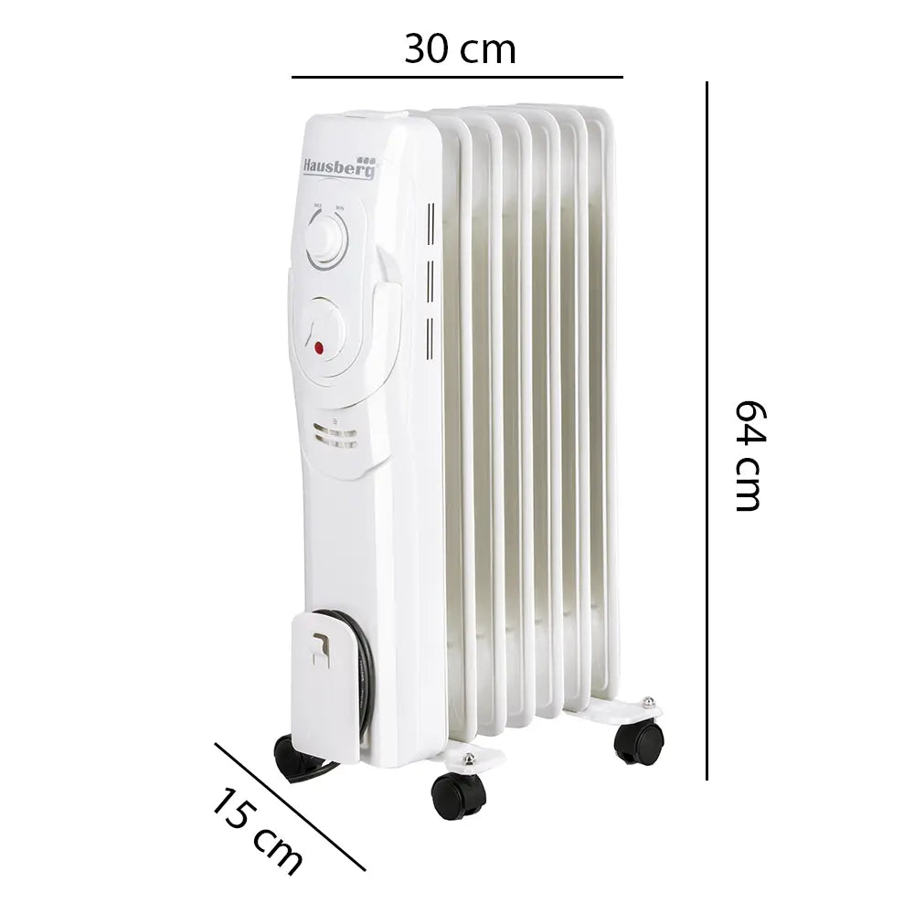 Hausberg HB-8900AB elektromos olajradiátor, 1500 W, 7 tagú, 3 teljesítményfokozat, állítható termosztát