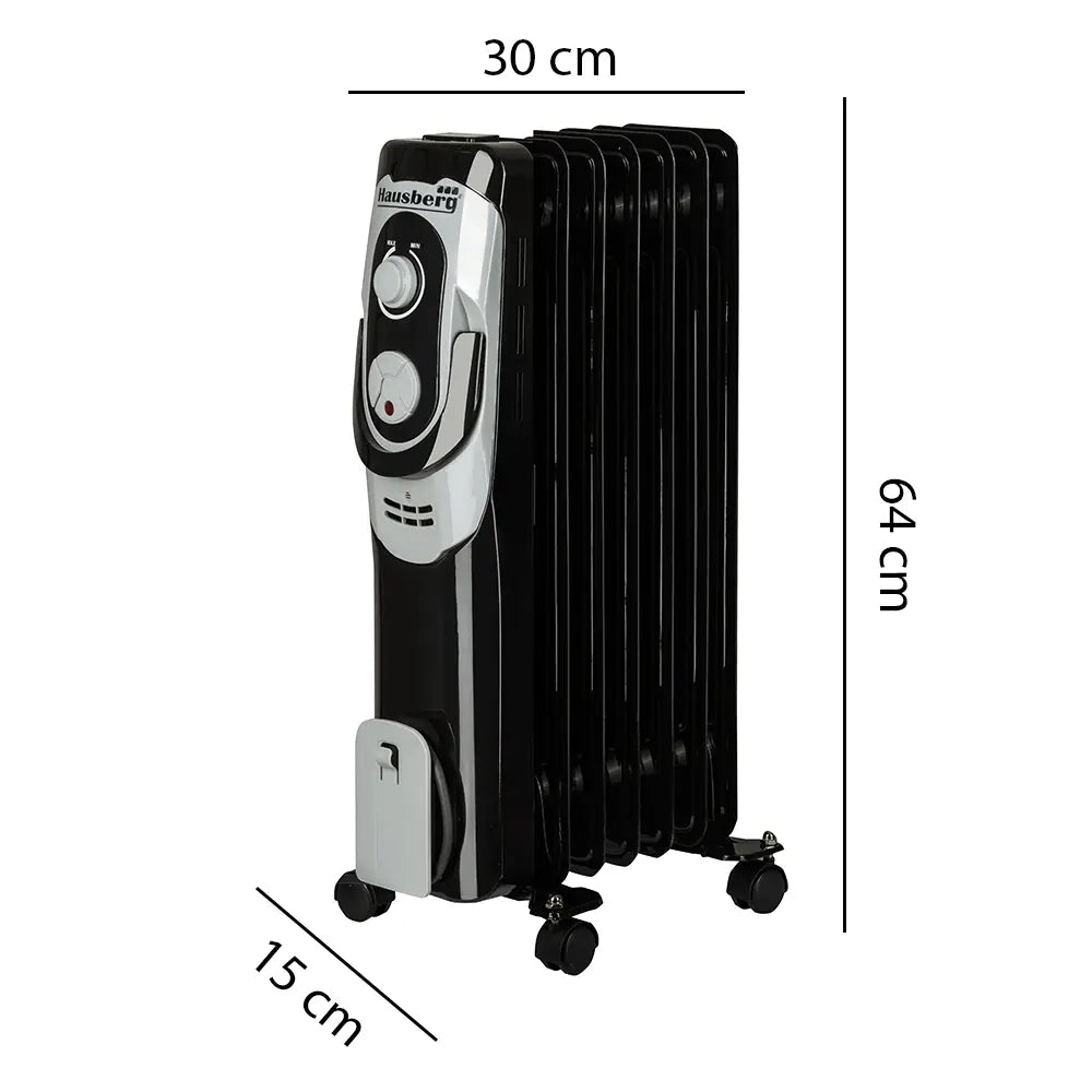 Hausberg HB-8900NG elektromos olajradiátor, 1500 W, 7 tagú, 3 teljesítményfokozat, szabályozható termosztát