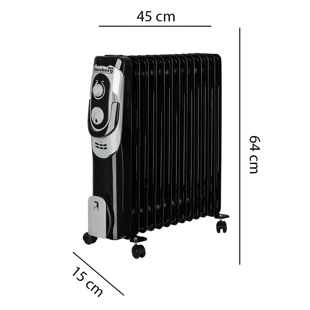 HAUSBERG HB-8930NG elektromos olajradiátor, 2500 W, 13 tagú, 3 teljesítményfokozat, állítható termosztát