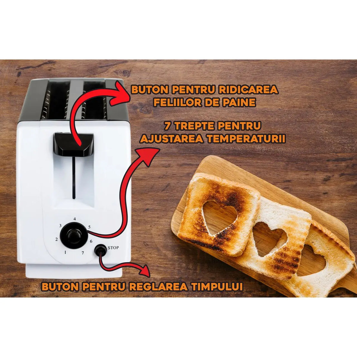 HAUSBERG HB-150NG kenyérpirító, 750W, 7 fokozat, 2 szelet, automatikus kikapcsolás, csúszásgátló talpak, Fekete-Fehér