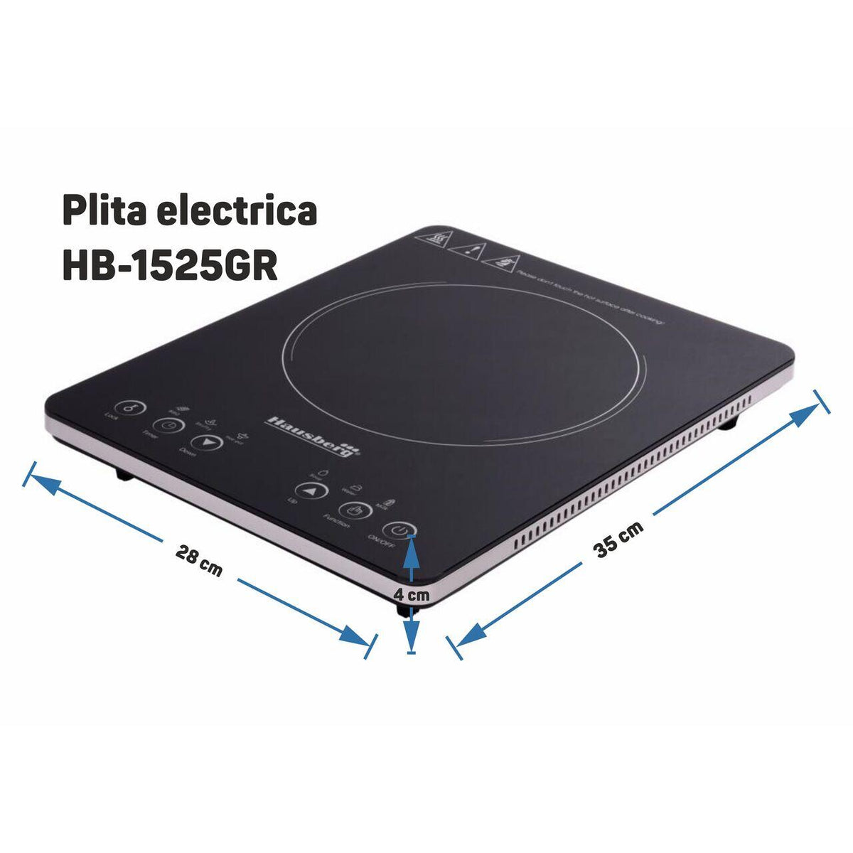 Hausberg HB-1525GR elektromos főzőlap, szürke, 2000W, érintőképernyős