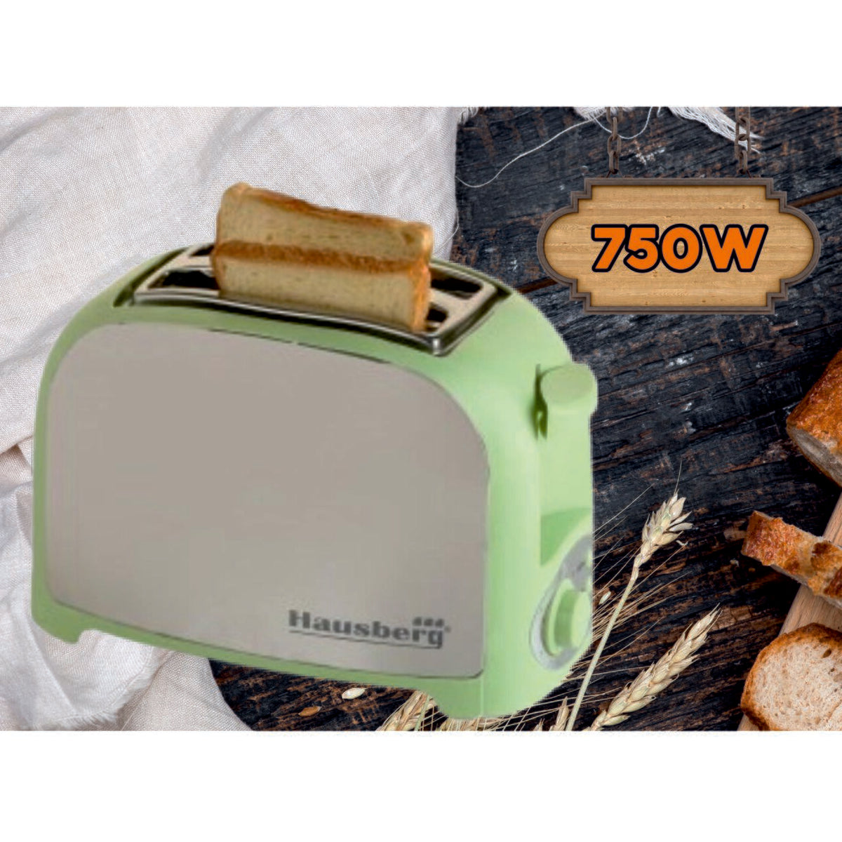 Hausberg HB-190VR kétszeletes kenyérpirító, 750 W, automatikus kioldás
